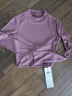 ALO Yoga Mauve Ribbed Long Sleeve Crop Top